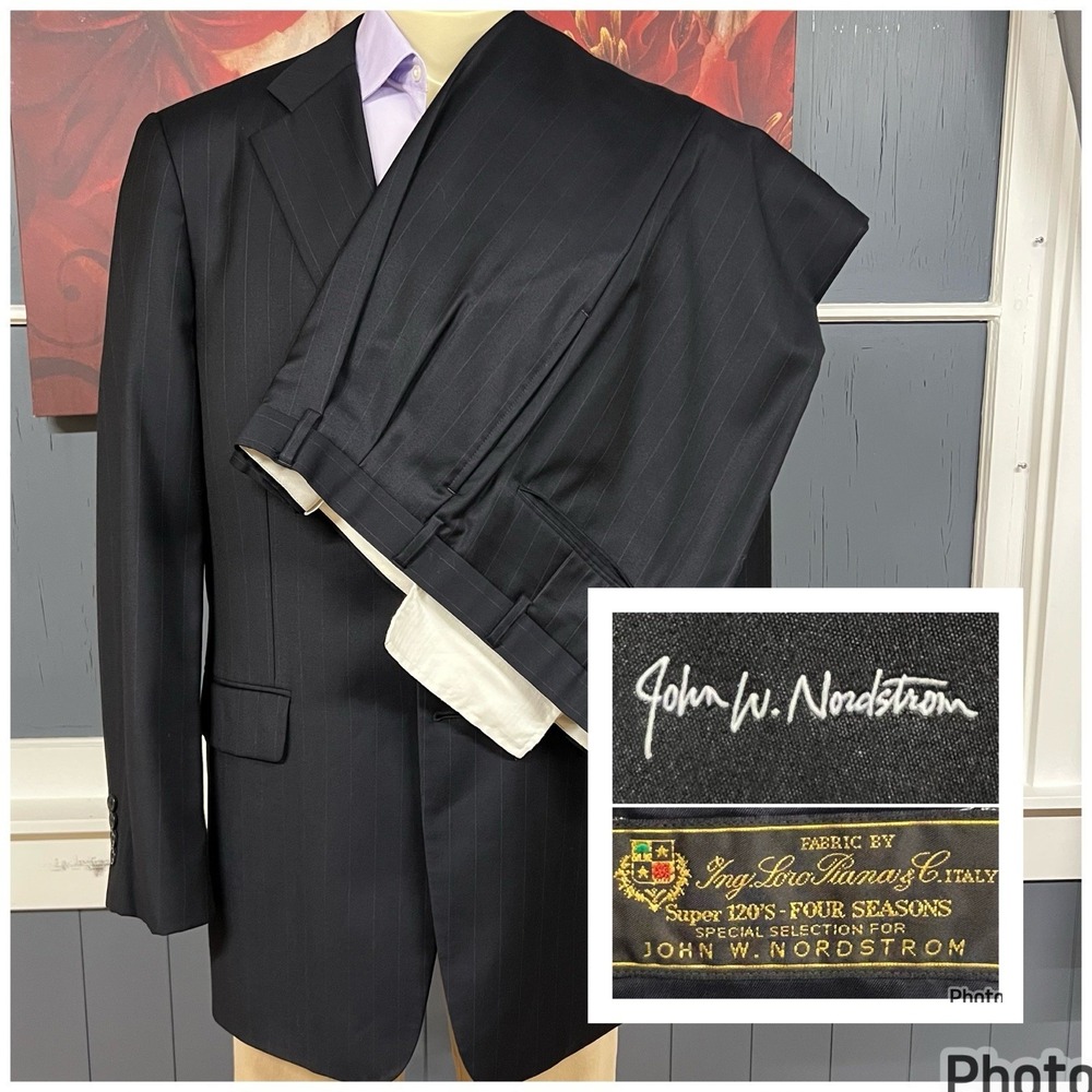 John W. Nordstrom Suit Mens 44L Long Classic Fit Pleated Pants 38x30 Black